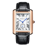 Luxury Brand Square Men WristWatches Unique Design Rose Gold Calendar Stop Watch Genuine Leather Quartz Business Watch for Man