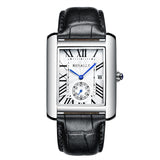 Luxury Brand Square Men WristWatches Unique Design Rose Gold Calendar Stop Watch Genuine Leather Quartz Business Watch for Man