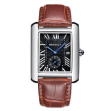 Luxury Brand Square Men WristWatches Unique Design Rose Gold Calendar Stop Watch Genuine Leather Quartz Business Watch for Man