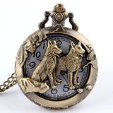 Retro Bronze Wolf Hollow Design Quartz Pocket Watch Mens Women Necklace Pendant FOB Chain Steampunk Pocket Watches Dropshipping