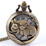 Retro Bronze Wolf Hollow Design Quartz Pocket Watch Mens Women Necklace Pendant FOB Chain Steampunk Pocket Watches Dropshipping