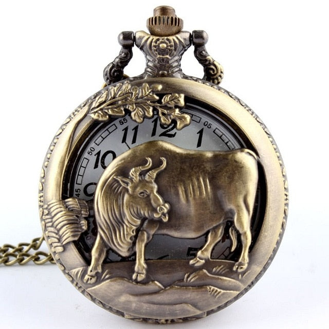 Retro Bronze Wolf Hollow Design Quartz Pocket Watch Mens Women Necklace Pendant FOB Chain Steampunk Pocket Watches Dropshipping