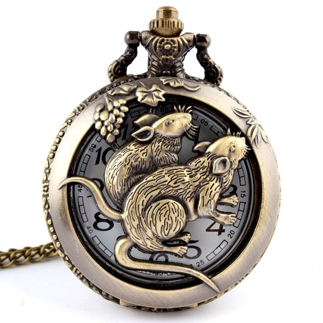 Retro Bronze Wolf Hollow Design Quartz Pocket Watch Mens Women Necklace Pendant FOB Chain Steampunk Pocket Watches Dropshipping