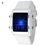Men Square Dial Dual Time Day Display Alarm Colorful LED Sports Clock Electronic Wrist Watch New