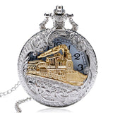 Retro Silver Pocket Watch Train with Flower Relogio De Bolso Quartz Watch with Necklace Chain P456