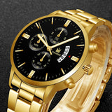 Luxury Men Gold Watch Business Relogio Masculino Stainless Steel Band Quartz Watches Male Man Fashion Date Wristwatch