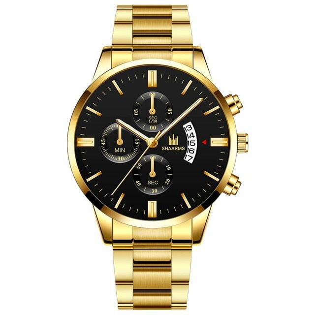 Luxury Men Gold Watch Business Relogio Masculino Stainless Steel Band Quartz Watches Male Man Fashion Date Wristwatch