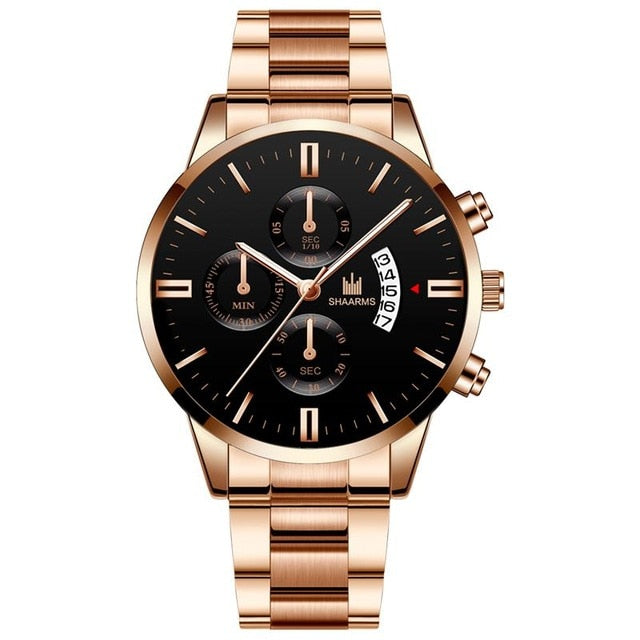 Luxury Men Gold Watch Business Relogio Masculino Stainless Steel Band Quartz Watches Male Man Fashion Date Wristwatch