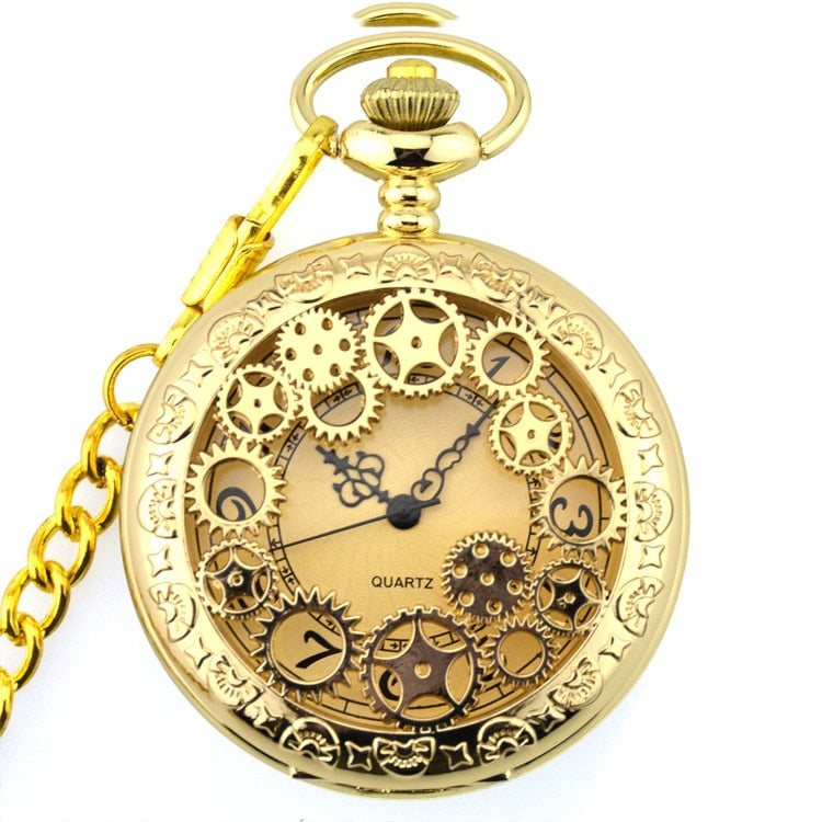 Retro Gold Fashion Hollow Gear Steampunk Quartz Pocket Watch Stainless Steel Pendant For Men Women