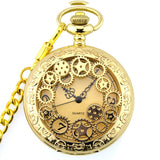Retro Gold Fashion Hollow Gear Steampunk Quartz Pocket Watch Stainless Steel Pendant For Men Women