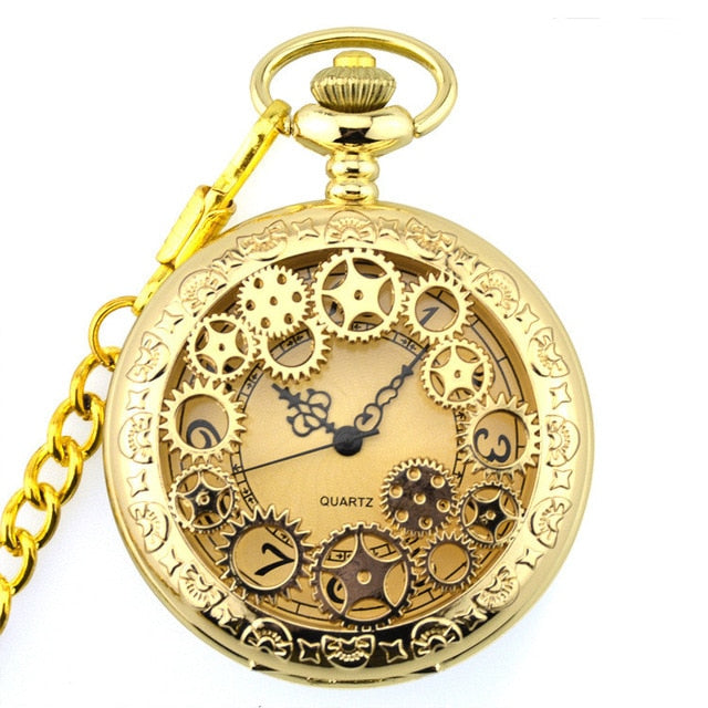 Retro Gold Fashion Hollow Gear Steampunk Quartz Pocket Watch Stainless Steel Pendant For Men Women