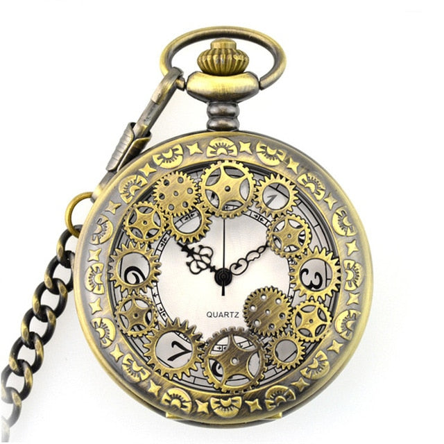 Retro Gold Fashion Hollow Gear Steampunk Quartz Pocket Watch Stainless Steel Pendant For Men Women