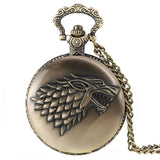 Dire Wolf Winter is Coming Game of Thrones Crest of Stark House Quartz Pocket Watch Men Women Necklace Chain Father's Day Gifts