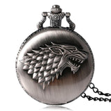 Dire Wolf Winter is Coming Game of Thrones Crest of Stark House Quartz Pocket Watch Men Women Necklace Chain Father's Day Gifts