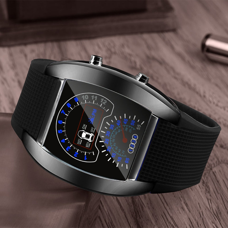 2019 LED watch Men's Fashion Digital Watch Light Flash Turbo Speedometer Sports Car Dial Meter Watch Running relogio digital