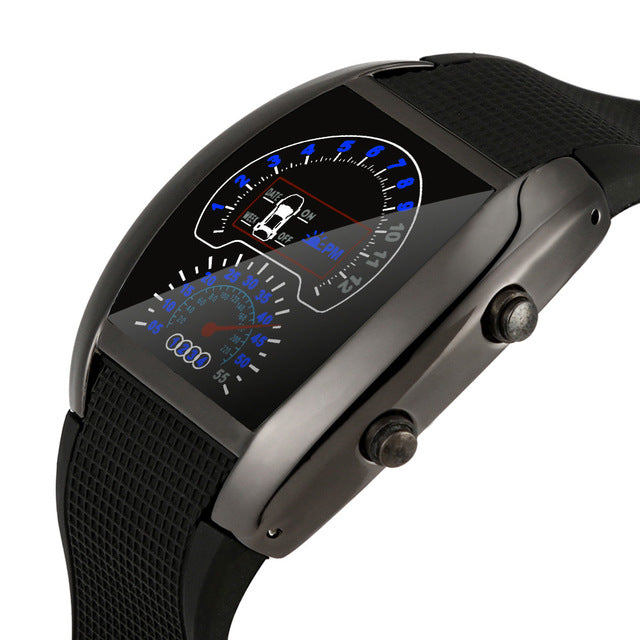 2019 LED watch Men's Fashion Digital Watch Light Flash Turbo Speedometer Sports Car Dial Meter Watch Running relogio digital