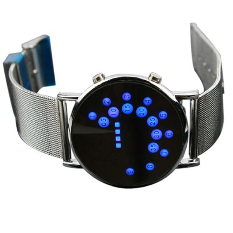 Men Women LED Round Watch Mirror Blue Circles Stainless Steel Illuminated creative design Watch 2019 femme gift reloj mujer Q