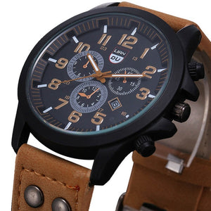 Watch Men Military Leather Bnad Waterproof Watch Date Display Analog Quartz Watches Outdoor Men's Sport Wrist Watches relogio