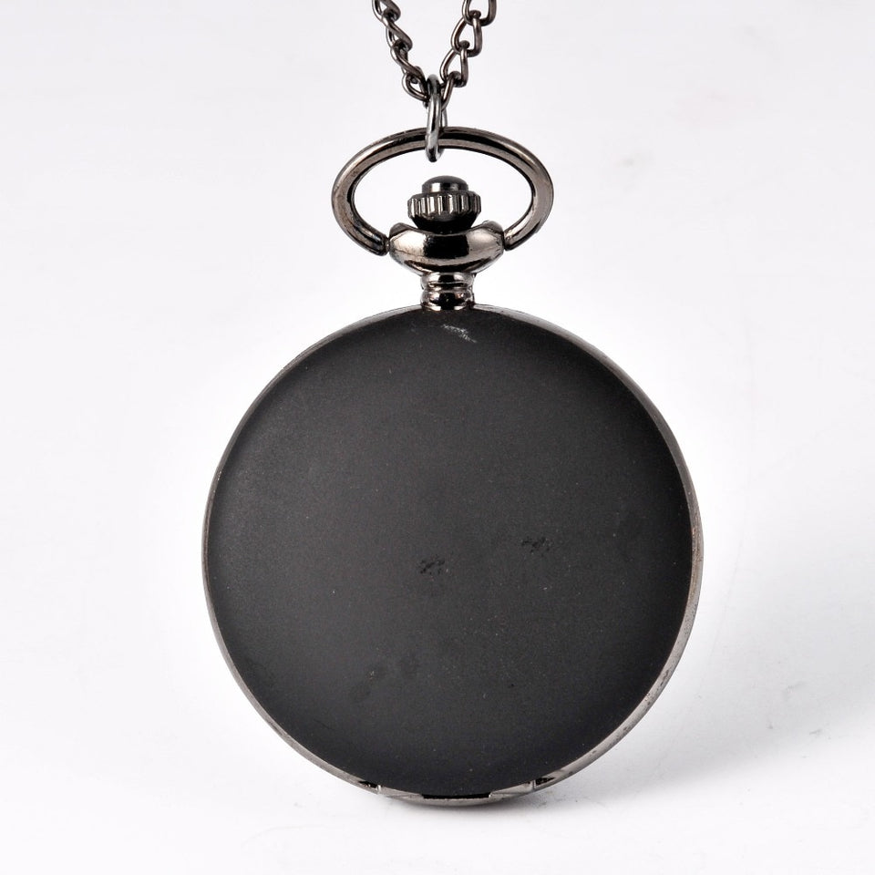 Retro Solid Color Simple Black Quartz Pocket Watch Men Women Smooth Arabic Digital Display Pendant Fob Clock Gift Watch Chain