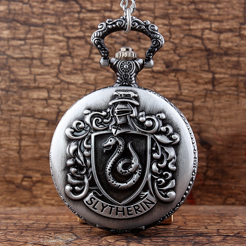 Gorben Slytherin Snake Steampunk Quartz Pocket Watch  Hogwart Silver Golden Snitch Chain Pendant Women Gift