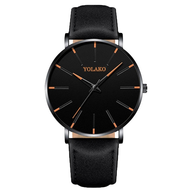Men Watches New Trendy Blue Dial Simple Quartz Casual Leather Strap Wristwatch Ultra Thin Clock Business Relogio Masculion