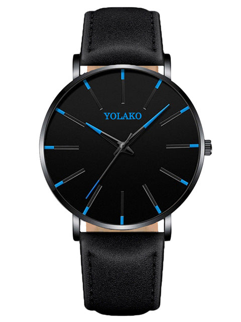 Men Watches New Trendy Blue Dial Simple Quartz Casual Leather Strap Wristwatch Ultra Thin Clock Business Relogio Masculion