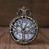Vintage Classical Bronze Tree of Life Quartz Pocket Watch Analog Pendant Necklace Men Women Watches Chain Children Gift