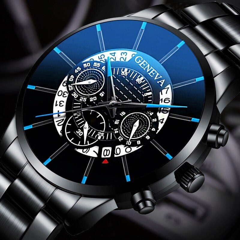 2020 Fashion Mens Watch Quartz Classic Black Wristwatch Steel Belt Luxury Calendar Business Watch Herren Uhren Gifts for Men