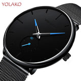 Business Men's Watch Creative Blue Pointer Mesh Belt Ultra-thin Quartz Sports And Leisure Watch Clock Men Gift Relogio Masculino