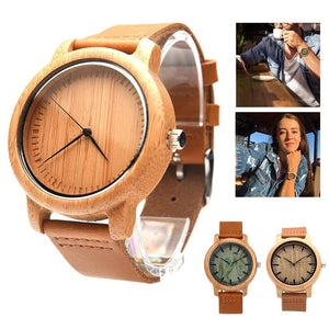 1pc Bamboo Wood Watch New Leather Wooden Men's Watch Handmade Bamboo Novel Fashion Bangle Quartz Wrist Watch Reloj Hombre