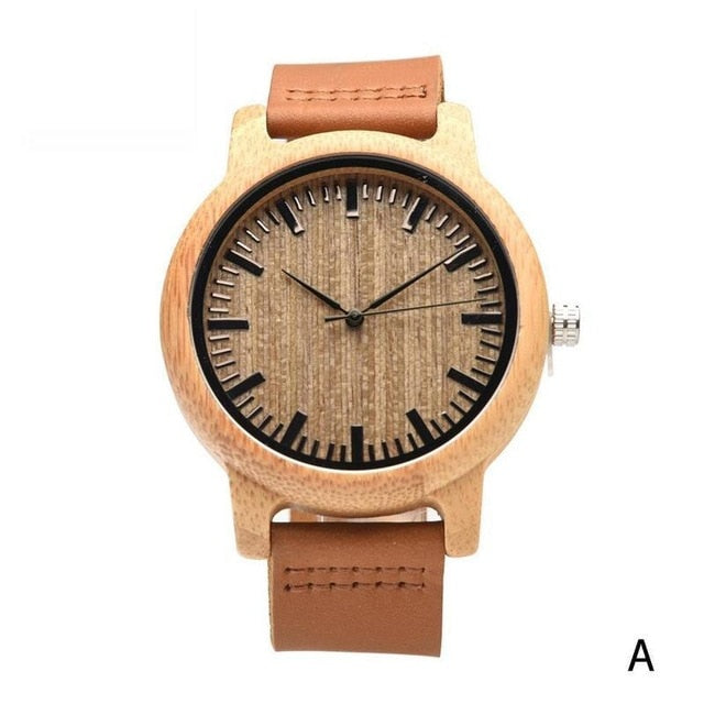 1pc Bamboo Wood Watch New Leather Wooden Men's Watch Handmade Bamboo Novel Fashion Bangle Quartz Wrist Watch Reloj Hombre