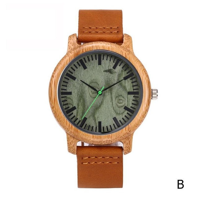 1pc Bamboo Wood Watch New Leather Wooden Men's Watch Handmade Bamboo Novel Fashion Bangle Quartz Wrist Watch Reloj Hombre