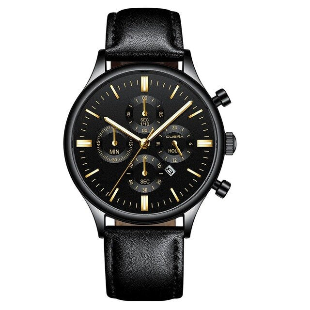 CUENA Men Watches Fashion Luxury Sport Men's Stainless Steel Case Leather Band Quartz Analog Wrist Watch Relogio Masculino
