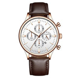 CUENA Men Watches Fashion Luxury Sport Men's Stainless Steel Case Leather Band Quartz Analog Wrist Watch Relogio Masculino