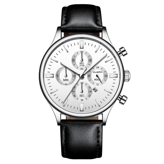 CUENA Men Watches Fashion Luxury Sport Men's Stainless Steel Case Leather Band Quartz Analog Wrist Watch Relogio Masculino