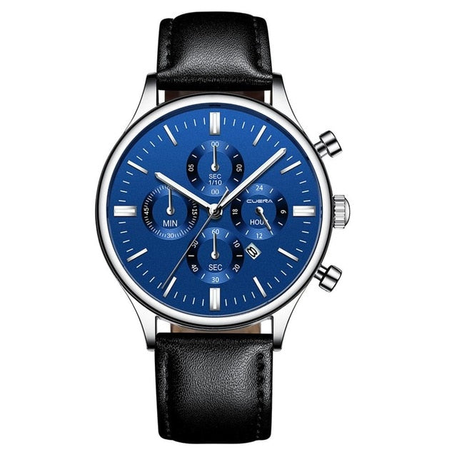 CUENA Men Watches Fashion Luxury Sport Men's Stainless Steel Case Leather Band Quartz Analog Wrist Watch Relogio Masculino
