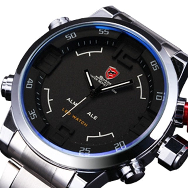 Gulper SHARK Sport Watch Brand Mens Black Luxury Full Steel Band Digital Calendar Wristwatches Quartz Relogio Masculino /SH103