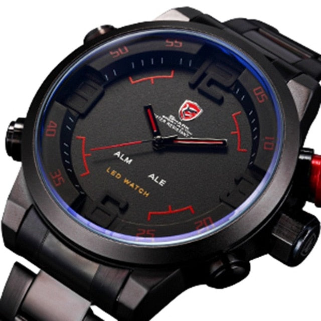 Gulper SHARK Sport Watch Brand Mens Black Luxury Full Steel Band Digital Calendar Wristwatches Quartz Relogio Masculino /SH103