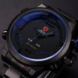 Gulper SHARK Sport Watch Brand Mens Black Luxury Full Steel Band Digital Calendar Wristwatches Quartz Relogio Masculino /SH103