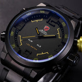 Gulper SHARK Sport Watch Brand Mens Black Luxury Full Steel Band Digital Calendar Wristwatches Quartz Relogio Masculino /SH103