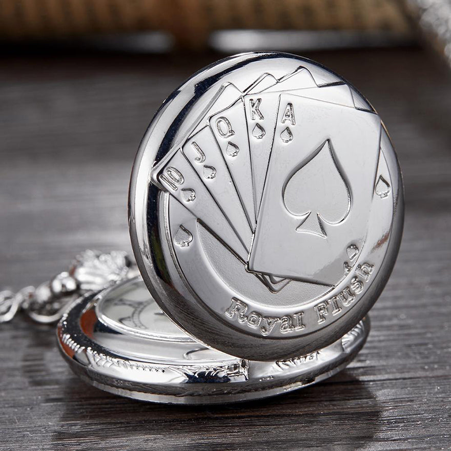 Royal Flush Poker Card Quartz Pocket Watch Small Sliver Size Fob Watches Necklace Pendant for Men Bronze Kids Children Clock