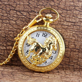 Retro Bronze Wolf Hollow Design Quartz Pocket Watch Mens Women Necklace Pendant FOB Chain Steampunk Pocket Watches Dropshipping
