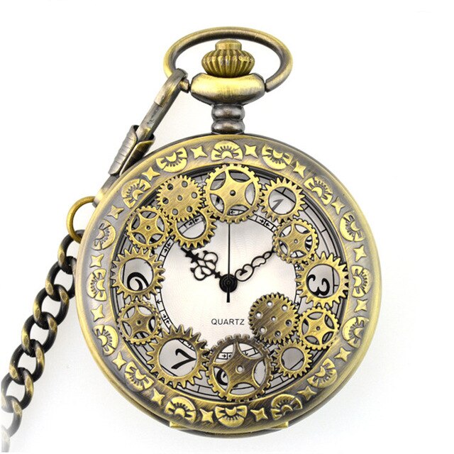 Unique Smooth Steampunk Pocket Watch Men With Fob Nacklace Chain Fashion Quartz Watches Mens Womens Gift reloj de bolsillo