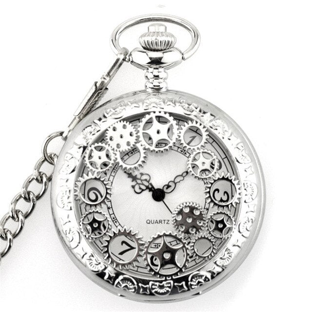 Unique Smooth Steampunk Pocket Watch Men With Fob Nacklace Chain Fashion Quartz Watches Mens Womens Gift reloj de bolsillo