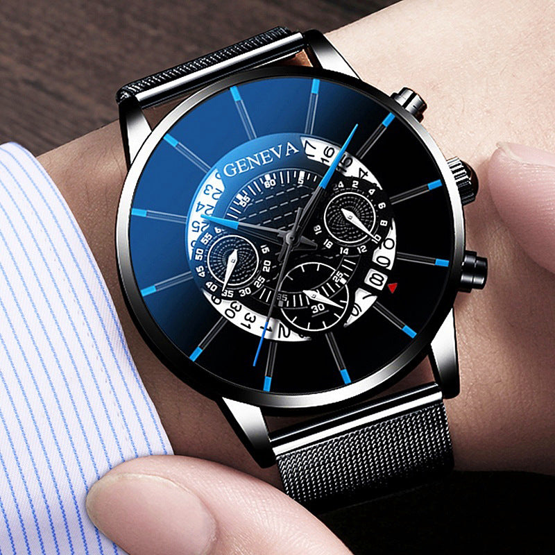 GENEVA Fashion Watch Men Sport Mesh Band Quartz Watches Luxury Date Multi-dial Man Wristwatch Mens' Watches Relogio Masculino