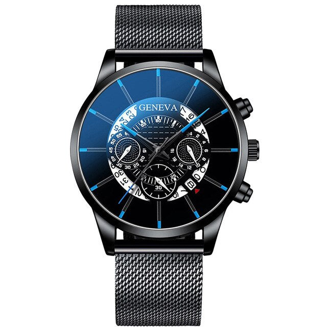 GENEVA Fashion Watch Men Sport Mesh Band Quartz Watches Luxury Date Multi-dial Man Wristwatch Mens' Watches Relogio Masculino