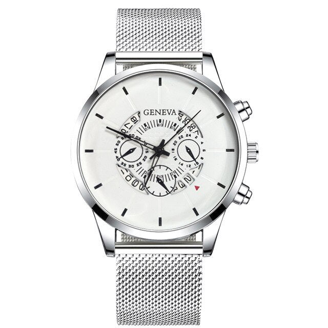 GENEVA Fashion Watch Men Sport Mesh Band Quartz Watches Luxury Date Multi-dial Man Wristwatch Mens' Watches Relogio Masculino