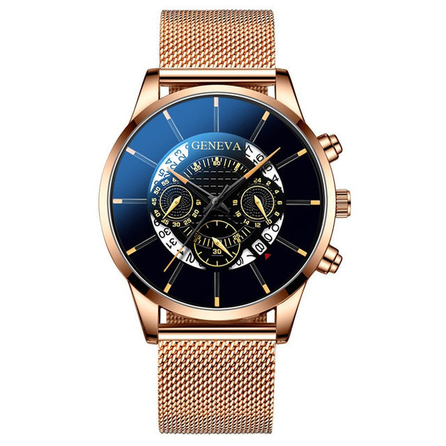 GENEVA Fashion Watch Men Sport Mesh Band Quartz Watches Luxury Date Multi-dial Man Wristwatch Mens' Watches Relogio Masculino