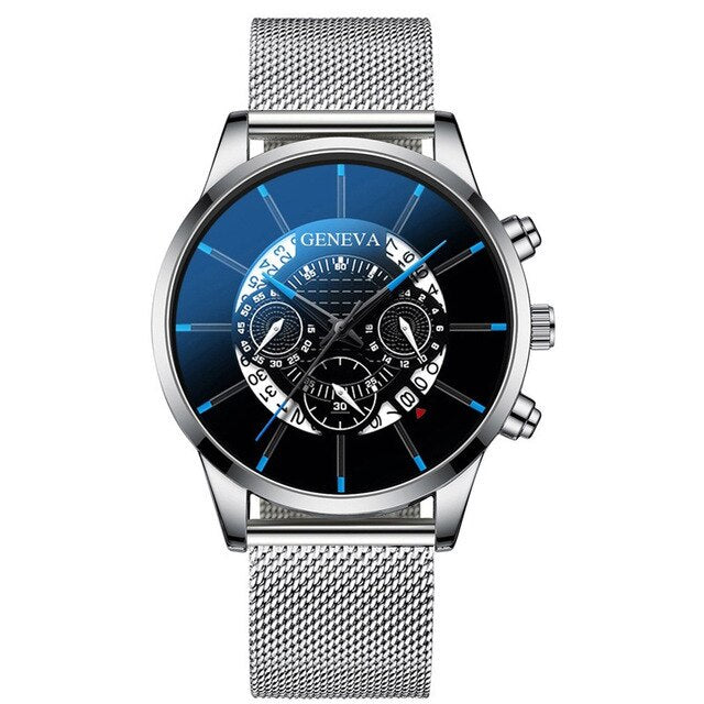 GENEVA Fashion Watch Men Sport Mesh Band Quartz Watches Luxury Date Multi-dial Man Wristwatch Mens' Watches Relogio Masculino