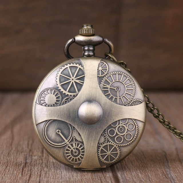 Retro Gold Fashion Hollow Gear Steampunk Quartz Pocket Watch Stainless Steel Pendant For Men Women